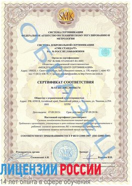 Образец сертификата соответствия Котельники Сертификат ISO 22000